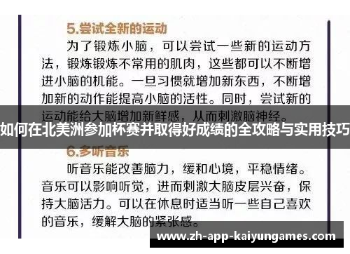 如何在北美洲参加杯赛并取得好成绩的全攻略与实用技巧