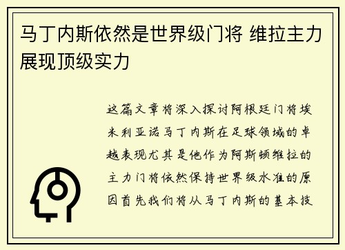 马丁内斯依然是世界级门将 维拉主力展现顶级实力 马丁内斯依然是世界级门将 维拉主力展现顶级实力