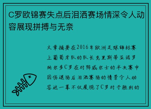 C罗欧锦赛失点后泪洒赛场情深令人动容展现拼搏与无奈