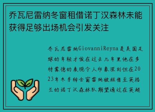 乔瓦尼雷纳冬窗租借诺丁汉森林未能获得足够出场机会引发关注 乔瓦尼雷纳冬窗租借诺丁汉森林未能获得足够出场机会引发关注