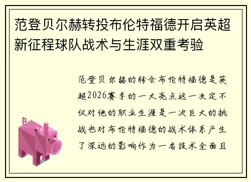 范登贝尔赫转投布伦特福德开启英超新征程球队战术与生涯双重考验