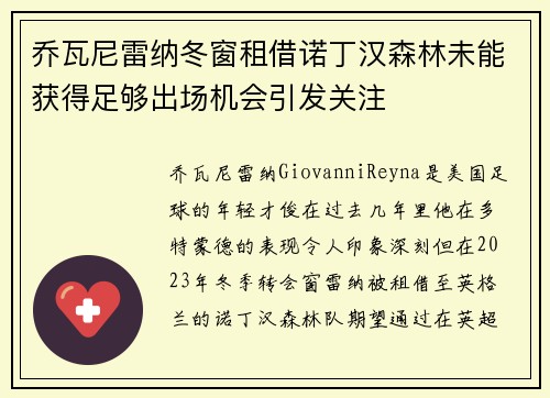 乔瓦尼雷纳冬窗租借诺丁汉森林未能获得足够出场机会引发关注