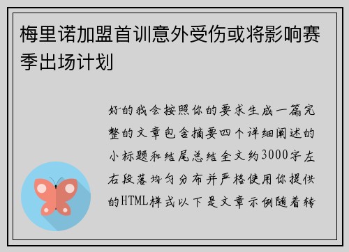 梅里诺加盟首训意外受伤或将影响赛季出场计划